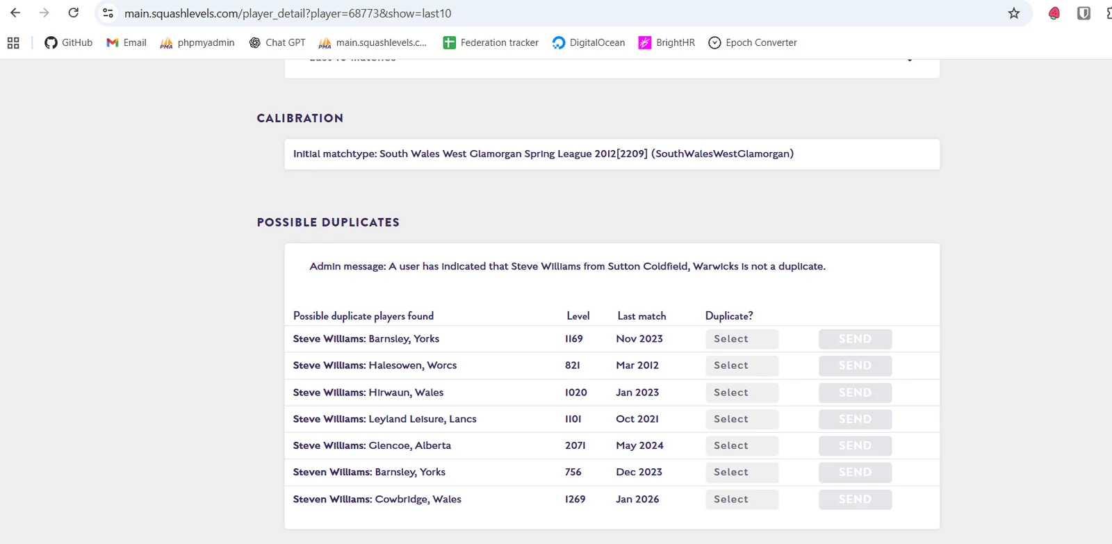 Exemple d'interface de gestion des doublons