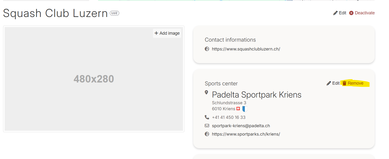 Supprimer le centre sportif