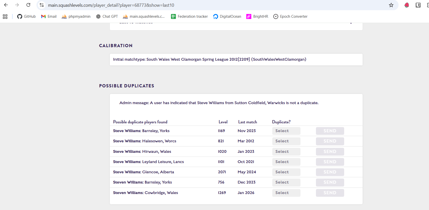 Exemple d'interface de gestion des doublons