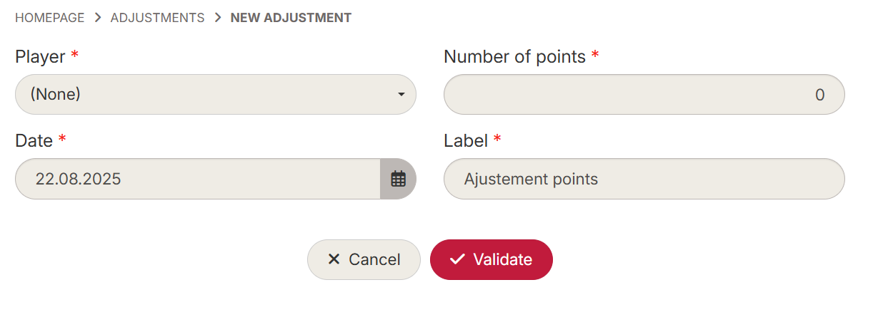 Formulaire d'ajustement