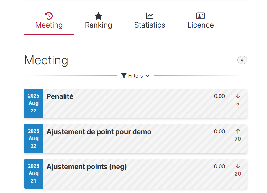 Événements en attente dans l'historique utilisateur