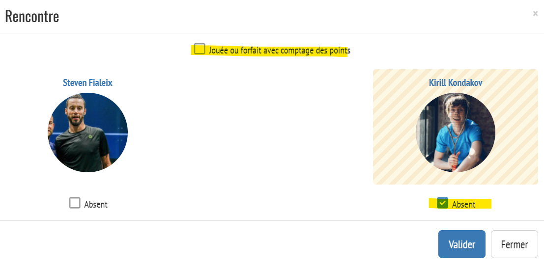 Marquer un joueur comme absent