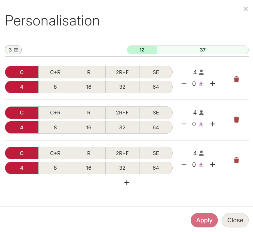 Fenêtre de personnalisation